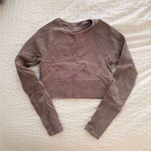 Aerie Long Sleeve Ribbed Top - Taupe